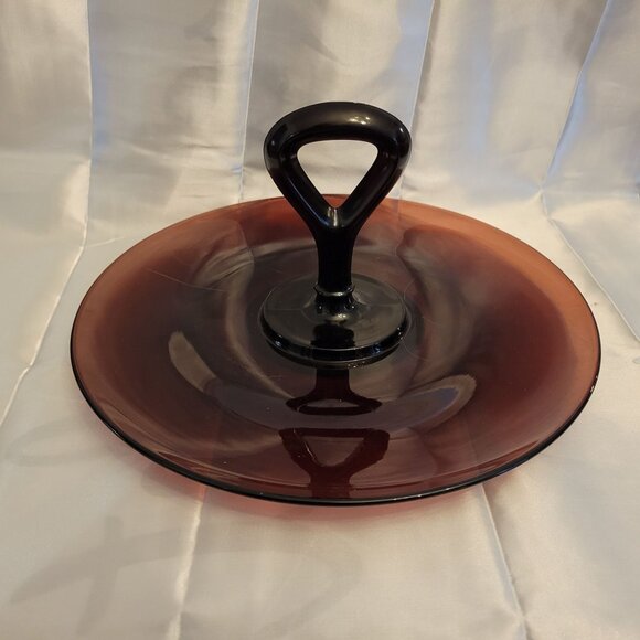 Vintage Amethyst Glass Serving Platter Cake Tidbit - Picture 1 of 5